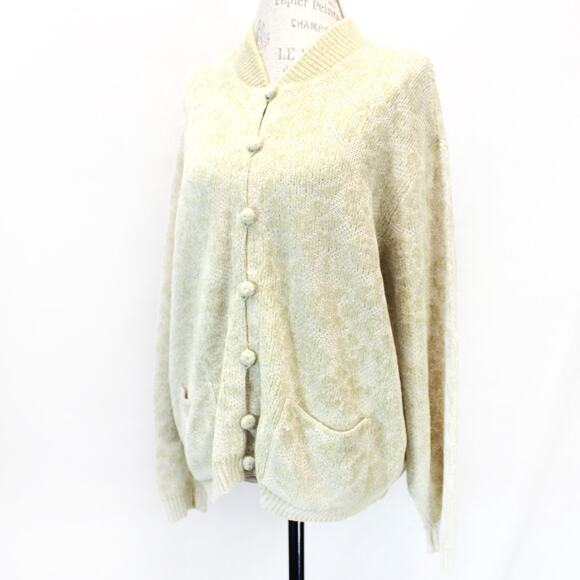 French Rags Vintage 80s USA Textured Knit Cardigan Medium Beige Mod Retro Cozy - Picture 1 of 7